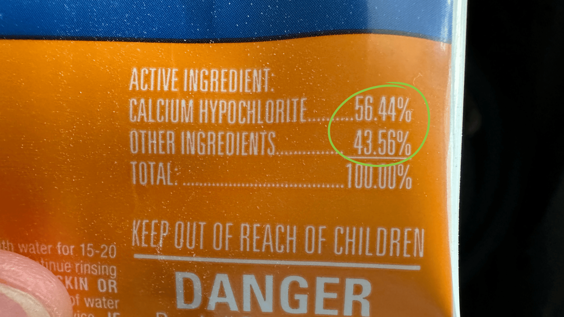 What does the percentage mean on a chlorine bottle?